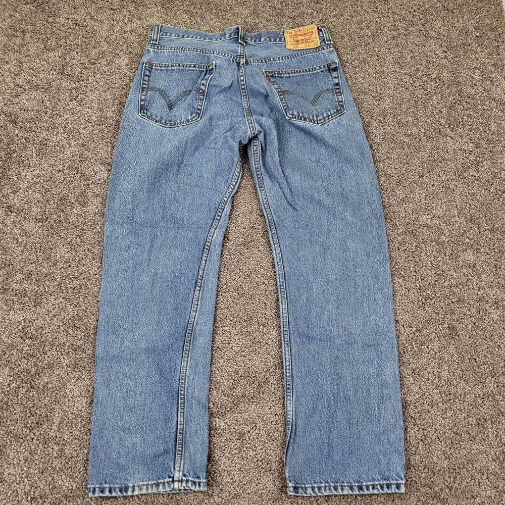 Levis 505 Regular Fit Jeans Mens 34x30 Light Wash Blue Good Distressed Denim Y2K
